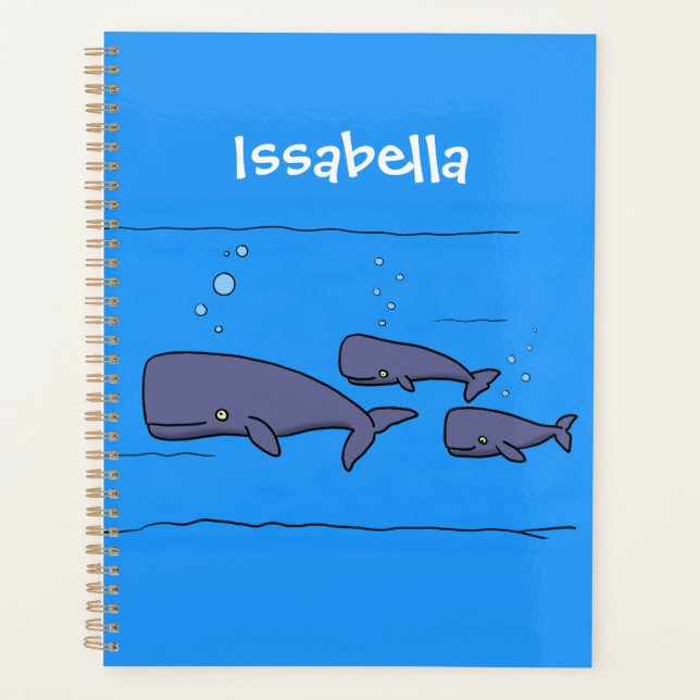 Cute migrating cartoon whales illustration planner (Front)