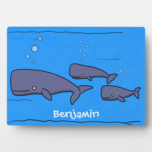 Cute migrating cartoon whales illustration plaque (Front)