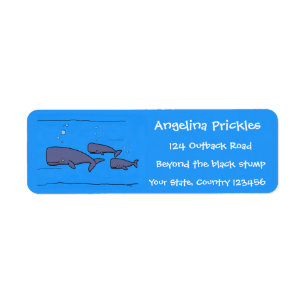 Cute migrating cartoon whales illustration return address label