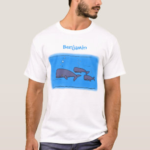 Cute migrating cartoon whales illustration T-Shirt