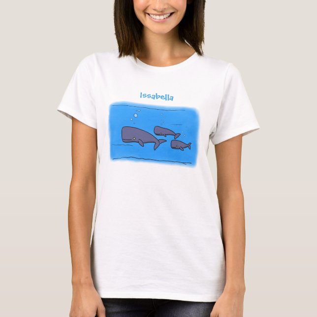 Cute migrating cartoon whales illustration T-Shirt (Front)