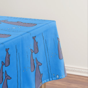 Cute migrating cartoon whales illustration tablecloth