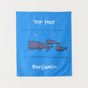 Cute migrating cartoon whales illustration  tapestry
