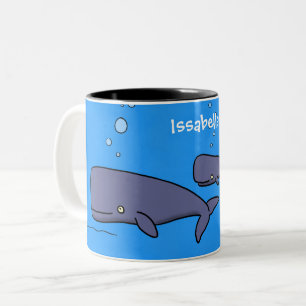 Cute migrating cartoon whales illustration Two-Tone coffee mug