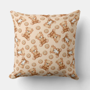 Cute Milk and Cookies Bear Seamless Pattern Cushion
