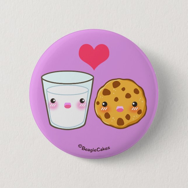 Cute Milk & Cookie Pinback Button (Front)