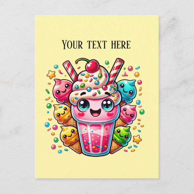Cute milk shake add text ice cream postcard (Front)