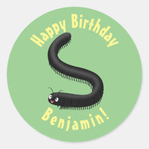 Cute millipede cartoon illustration classic round  sticker