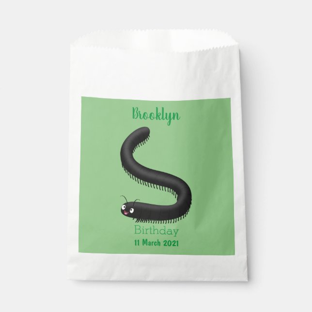 Cute millipede cartoon illustration favour bag (Front)