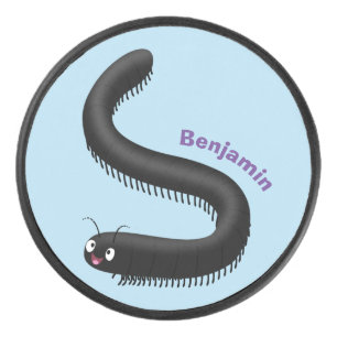 Cute millipede cartoon illustration hockey puck
