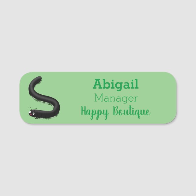 Cute millipede cartoon illustration  name tag (Front)