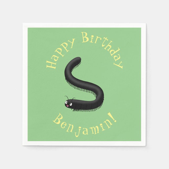Cute millipede cartoon illustration napkin (Front)