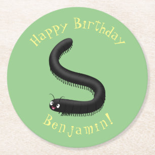 Cute millipede cartoon illustration round paper coaster