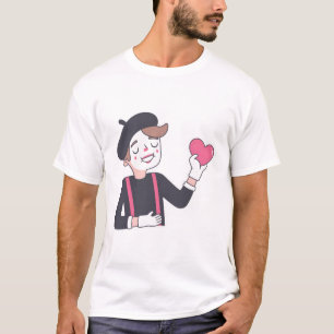 Cute Mime Holding Heart Doodle T-Shirt