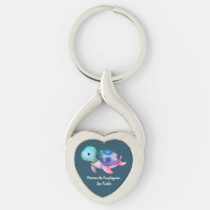 Cute Mimma The Purple Green Sea Turtle Heart  Key Ring
