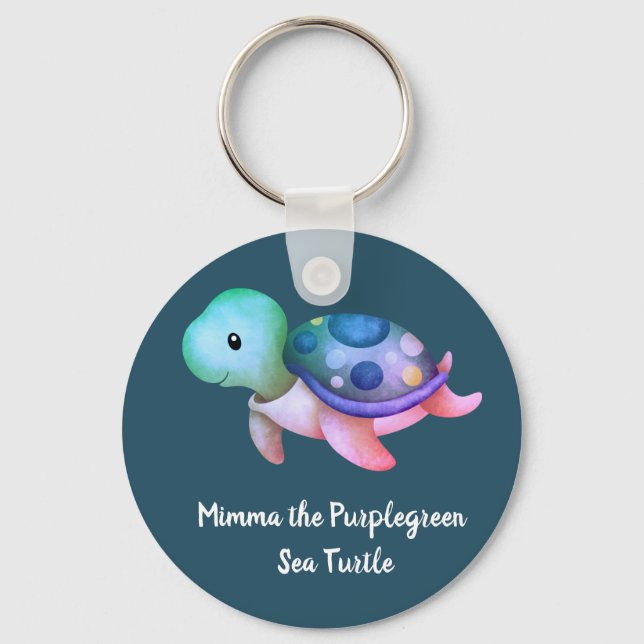 Cute Mimma The Purple Green Sea Turtle Round Key Ring (Front)