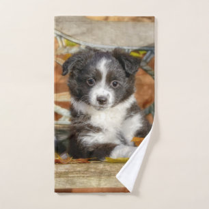 Cute Mini Aussie Shepherd Dog Bi-Colour Puppy -  Bath Towel Set