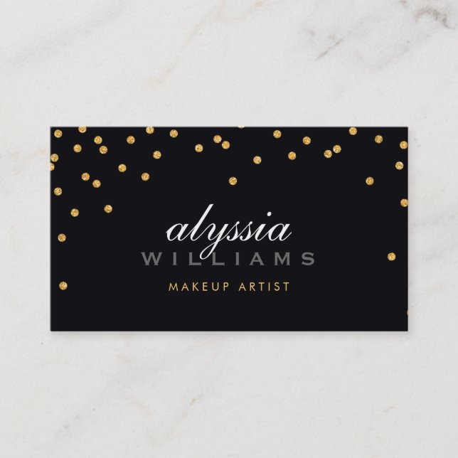 CUTE mini confetti gold sparkly glitter bold black Business Card (Front)