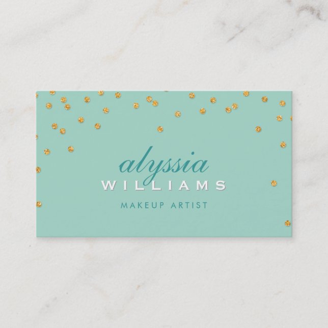CUTE mini confetti gold sparkly glitter mint green Business Card (Front)