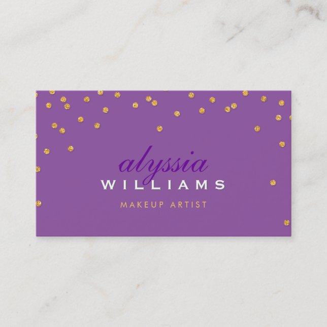 CUTE mini confetti gold sparkly glitter purple Business Card (Front)