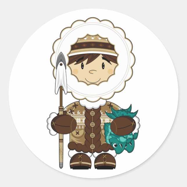 Cute Mini Inuit Fisherman Sticker (Front)