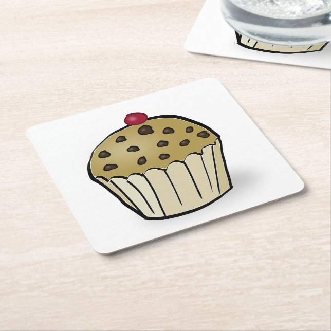 Cute Mini Muffin Square Paper Coaster (Angled)