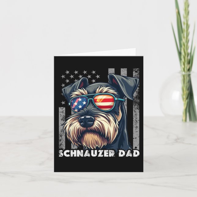 Cute Mini Schnauzer Dad Dog Fathers Day Usa Flag 4 Card (Front)