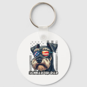 Cute Mini Schnauzer Dad Dog Fathers Day Usa Flag 4 Key Ring