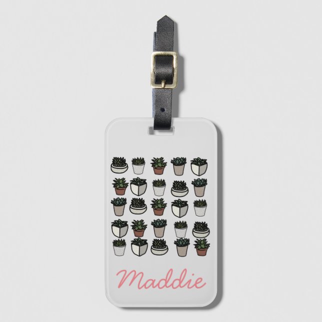 Cute mini succulent pattern luggage tag (Front Vertical)