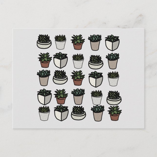 Cute mini succulent pattern postcard (Front)