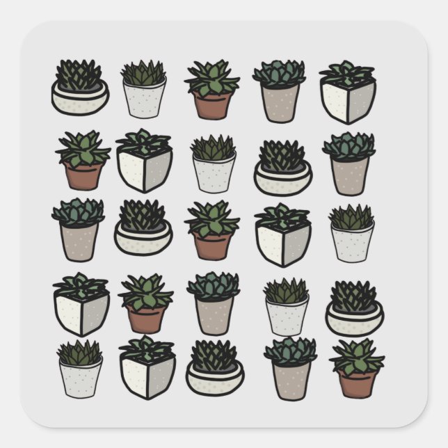 Cute mini succulent pattern square sticker (Front)