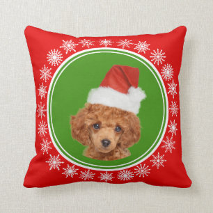 Cute Miniature Poodle Christmas Santa Hat Dog Cushion