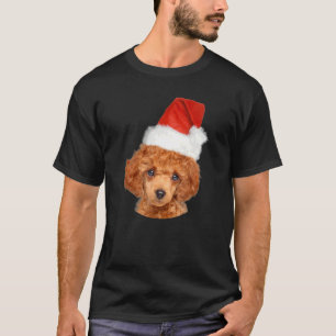 Cute Miniature Poodle Wearing Christmas Santa Hat  T-Shirt