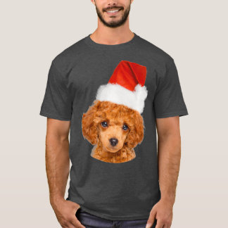 Cute Miniature Poodle Wearing Christmas Santa T-Shirt