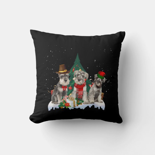 Cute Miniature Schnauzer Christmas Dog Tee T-Shirt Cushion (Front)