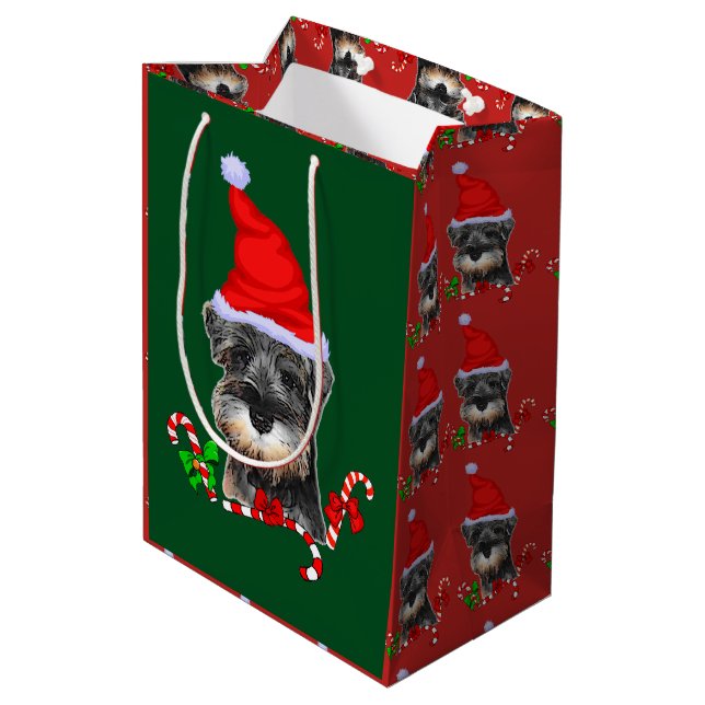 Cute Miniature Schnauzer Christmas Medium Gift Bag (Back Angled)