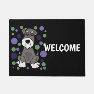 Cute Miniature Schnauzer Dog and Circle Patterns Doormat
