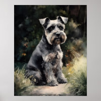 Cute Miniature Schnauzer Dog Art Print Poster