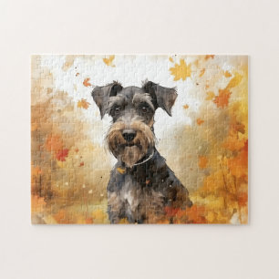 Cute Miniature Schnauzer Dog/Autumn/Fall Jigsaw Puzzle