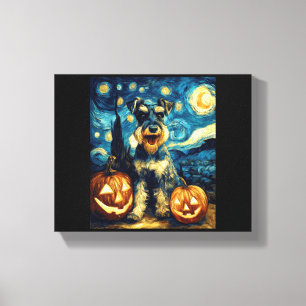 Cute Miniature Schnauzer Dog Halloween Jack O Lant Canvas Print