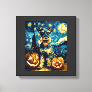Cute Miniature Schnauzer Dog Halloween Jack O Lant Canvas Print