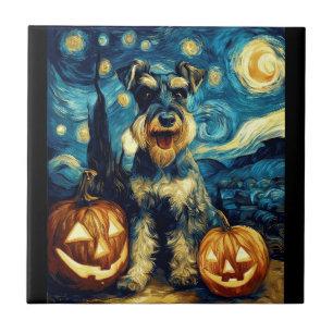Cute Miniature Schnauzer Dog Halloween Jack O Lant Ceramic Tile
