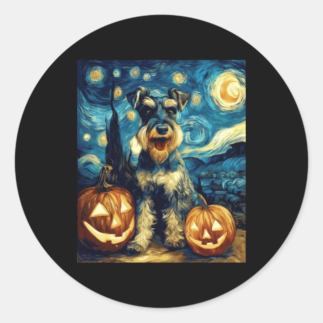 Cute Miniature Schnauzer Dog Halloween Jack O Lant Classic Round Sticker (Front)