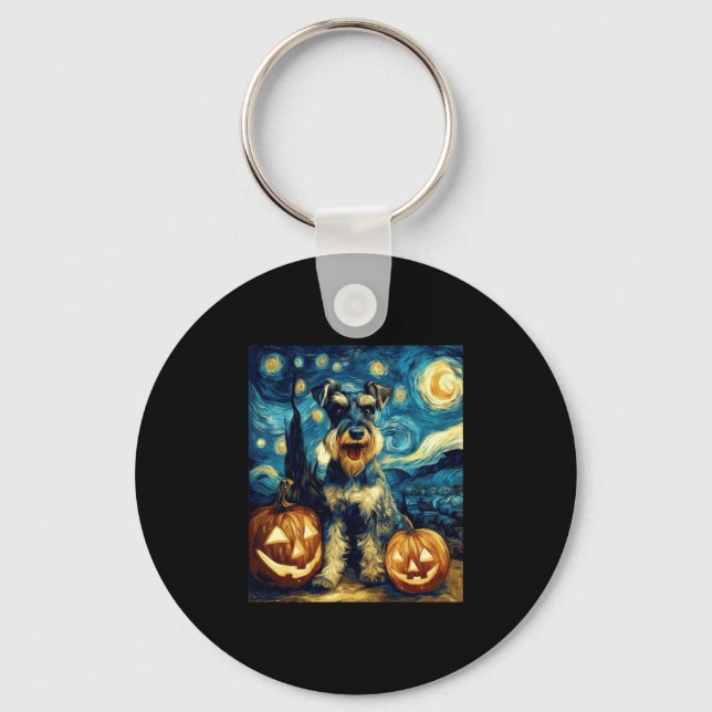 Cute Miniature Schnauzer Dog Halloween Jack O Lant Key Ring (Front)