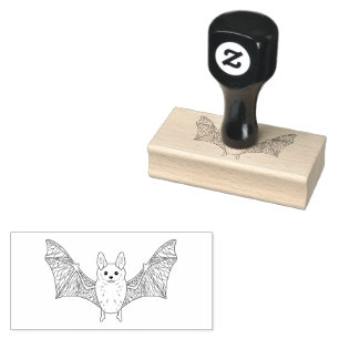 Cute Minimal Bat With Open Wings Halloween Rubber Stamp