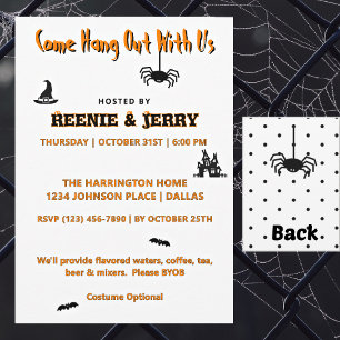 Cute Minimal Black & Orange Halloween Party Invitation