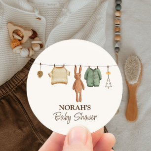 Cute Minimal Boho Winter Boy Clothes Baby Shower  Classic Round Sticker