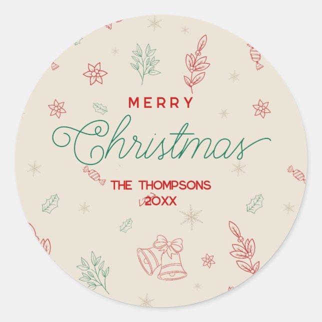 Cute Minimal Christmas Elements Classic Round Sticker (Front)