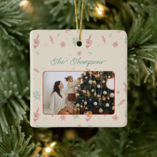 Cute Minimal Christmas Elements One Photo Ceramic Ornament