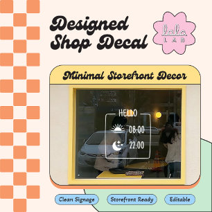 Cute Minimal Coffee Shop Hours Window Cling